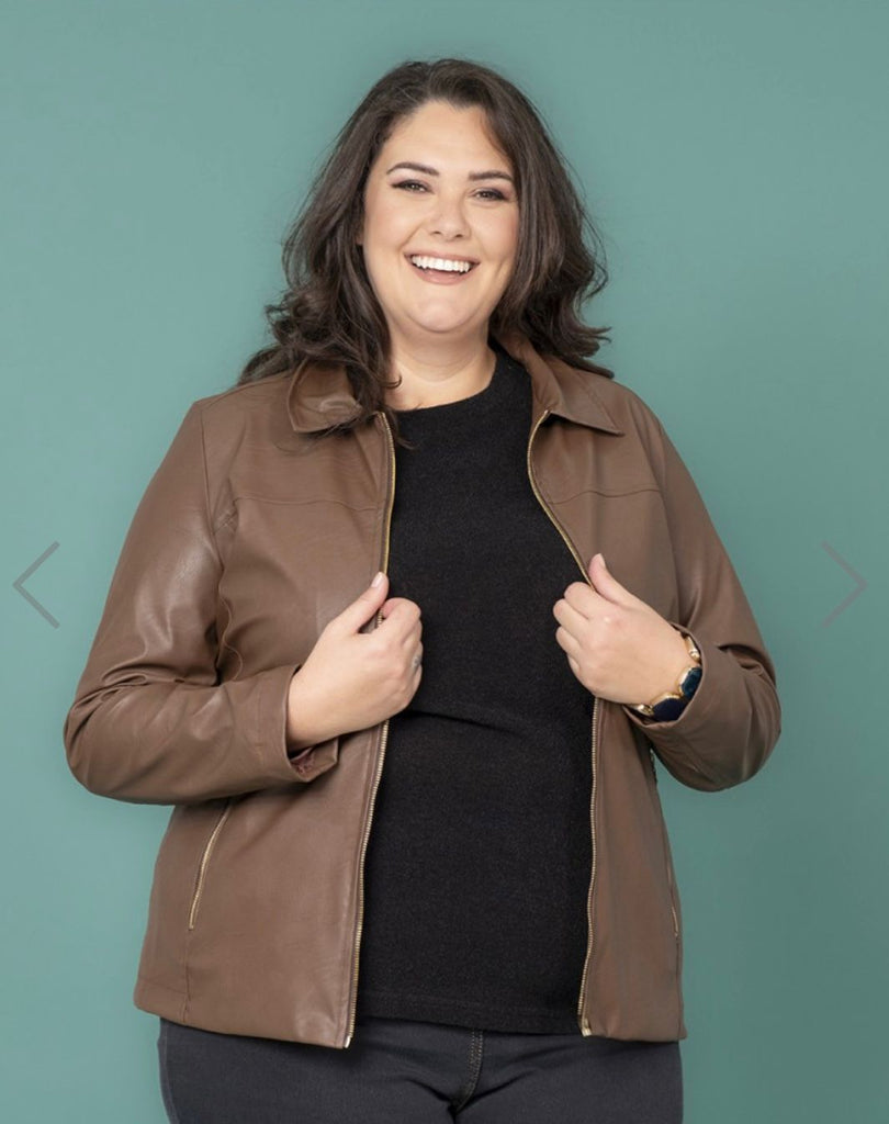 Giubbino ecopelle con zip oro