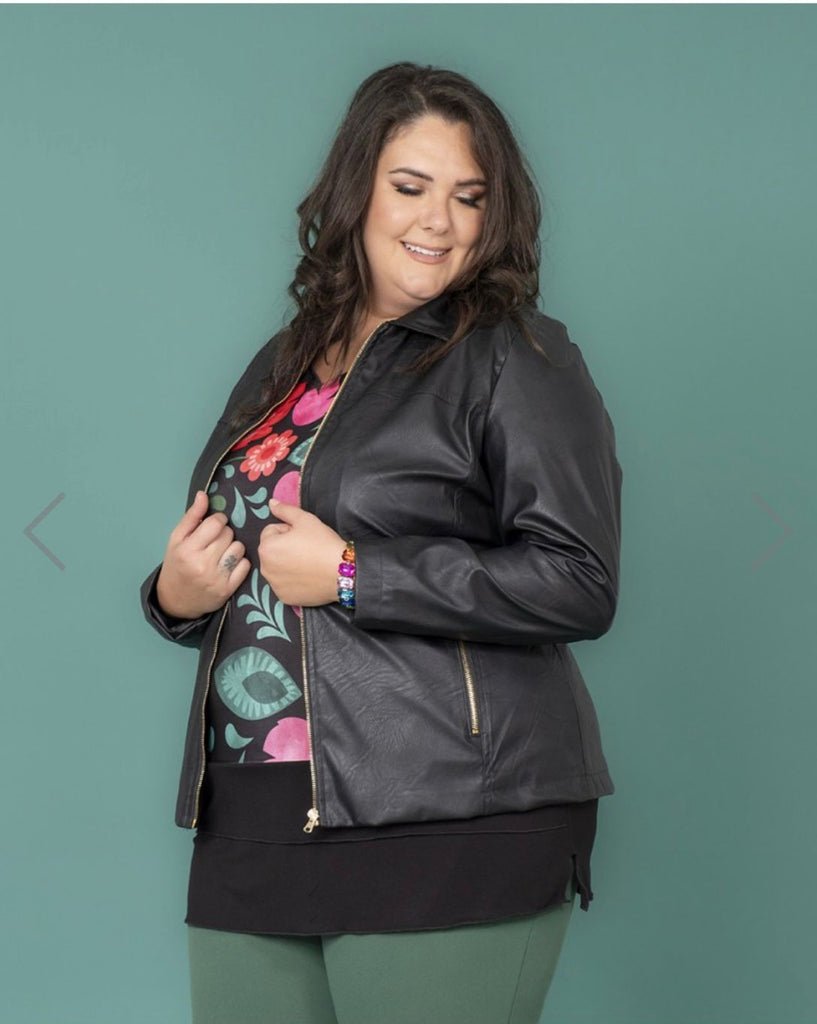 Giubbino ecopelle con zip oro