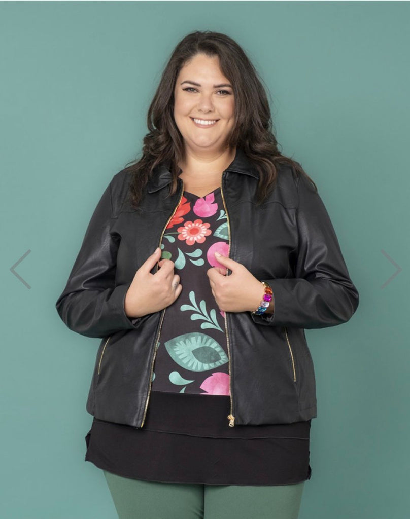 Giubbino ecopelle con zip oro